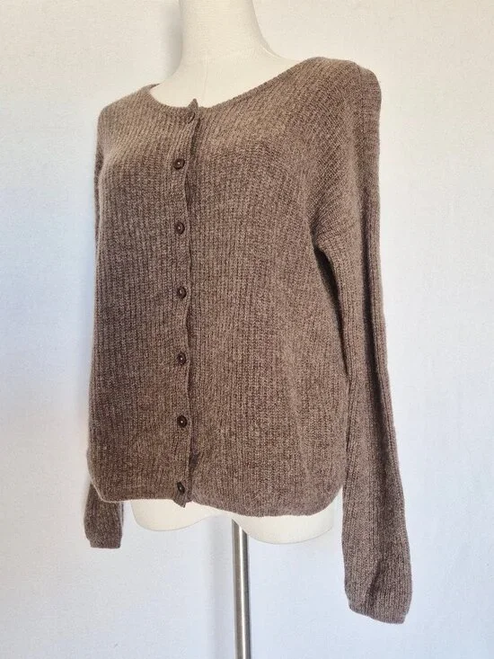 Quince 100% Yak Soft Rib Crew Cardigan Button-Front Heather Brown - Picture 4 of 13